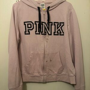 PINK Victoria's Secret Pale Pink Zip-Up Hoodie with Black Logo